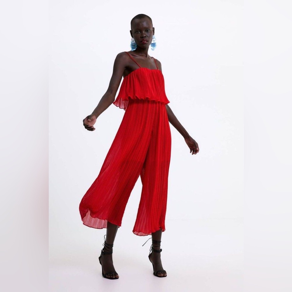 ZARA Red Pleated Jumpsuit